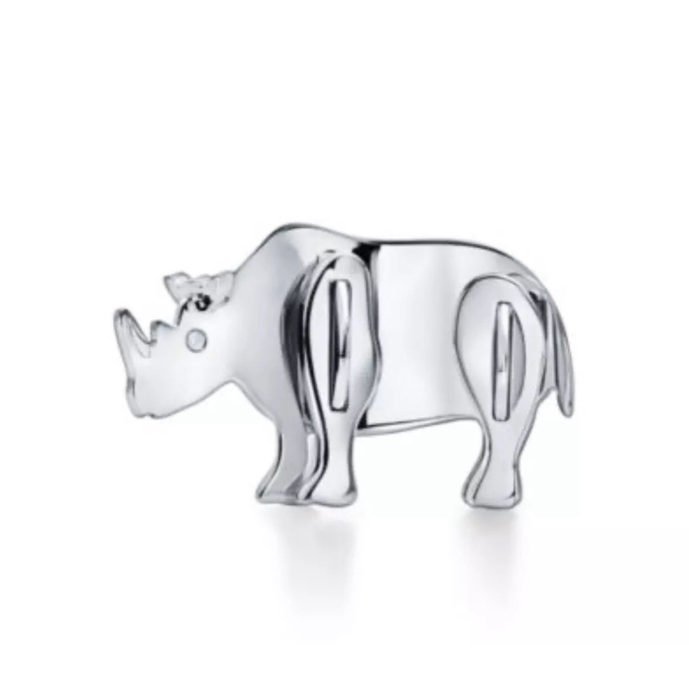 Tiffany & Co Save The Wild RHINO BROOCH Sterling Silver w/Diamond Eye VERY RARE